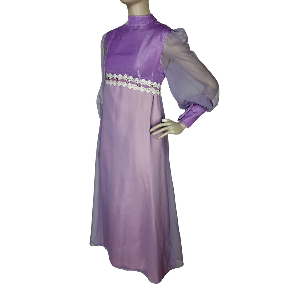 VTG 60s Renaissance Velvet Chiffon Empire Waist Bishop Sleeve Edwardian Dress